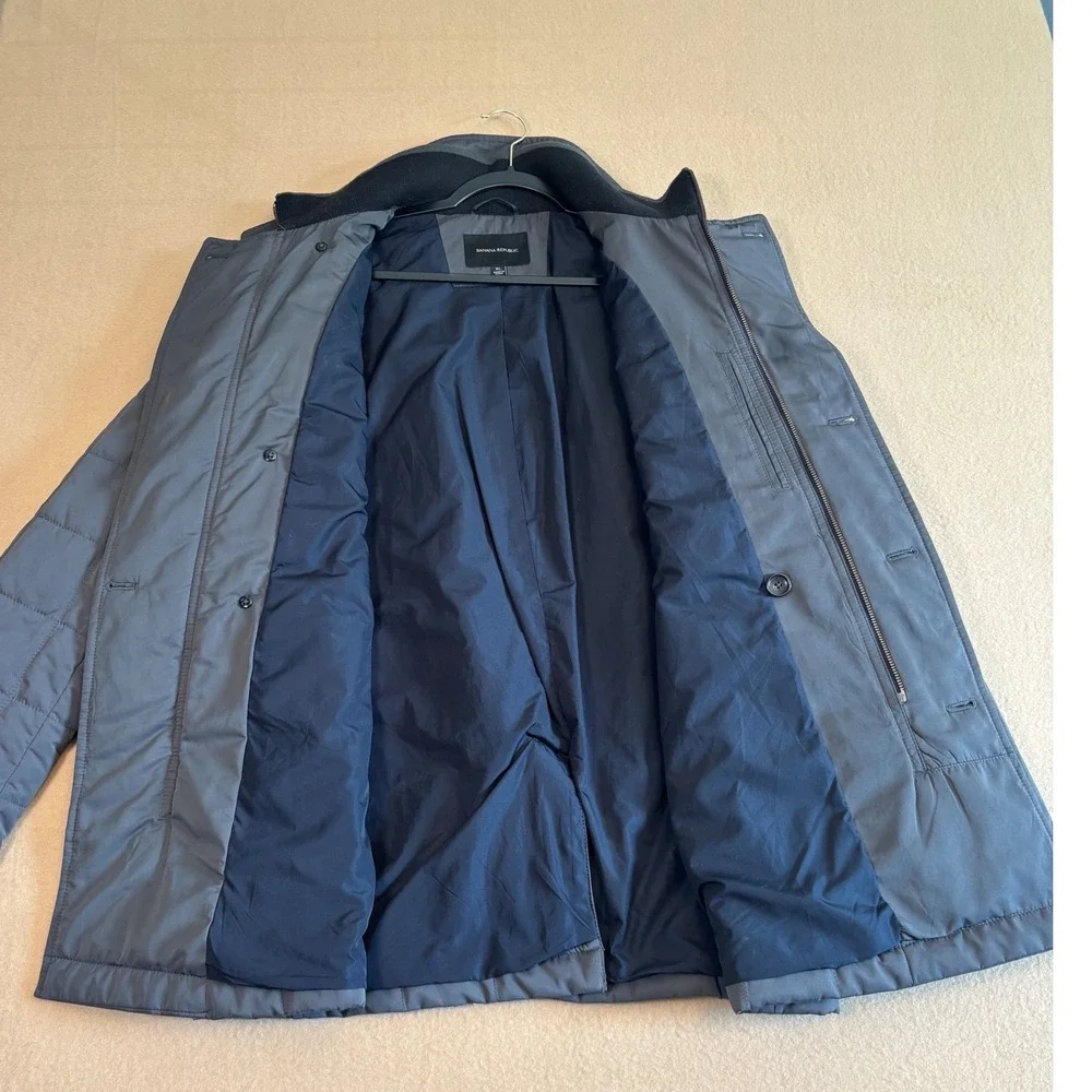 Banana Republic Mens XL Quilted Field Jacket Gray Double Breasted Puffer Coat